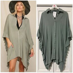 NWT Wishlist Apparel Sage Green Button-Up Oversized Poncho Dress Lagenlook